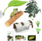 Crested Gecko Tank Accessories, Reptile Decor,Reptile Hanging Plants Vines with Coconut Shell Ladder Hideout Hermit Crab Decor for Lizard, Chameleon Cage, Snakes, Hermit Crab, Leopard Gecko (Decor-1) - Image 2