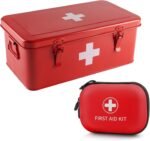 First Aid Box with Mini First Aid Kit, Metal Medicine Storage Box with Handles & Safety Lock, First Aid Organizer Waterproof Hard Shell Small Case for Travel Home Office Camping Hiking Car - Image 2
