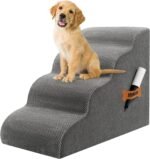 Romrol Dog Stairs Ramp for High Beds Couches, 33D High Density Foam Pet Steps with Durable Non-Slip Waterproof Fabric Cover, Dog Stairs for Small Dogs or Cats or Pets, 4-Step,Grey - Image 2