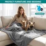 PetAmi Waterproof Dog Blanket for Couch, Extra Large 80x60, Pee Proof Sherpa Fleece Reversible Pet Throw, Furniture Protector for Bed Sofa Crate Kennel, Soft Washable Cover for Dog Cat, Light Grey - Image 3