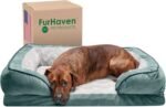 Furhaven Memory Foam Dog Bed for Large/Medium Dogs w/ Removable Bolsters & Washable Cover, For Dogs Up to 55 lbs - Plush & Velvet Waves Perfect Comfort Sofa - Celadon Green, Large - Image 2
