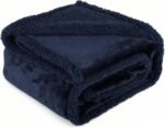 Waterproof Dog Blanket for Large Dogs - Reversible Washable Pet Blanket, Soft Sherpa Fleece Furniture Protector, Cat Throw Bed Couch, Navy, 60"x80" - Image 2