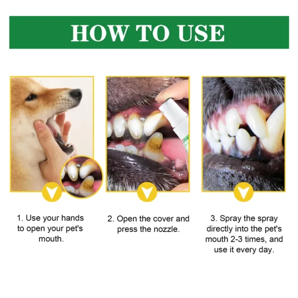 Pet Tooth Cleaning Spray Dog Tartar Plaque Remover Halitosis Cleaning Spray Pet Deodorant Oral Care Kitten Dental Cleaning Tool - Image 6