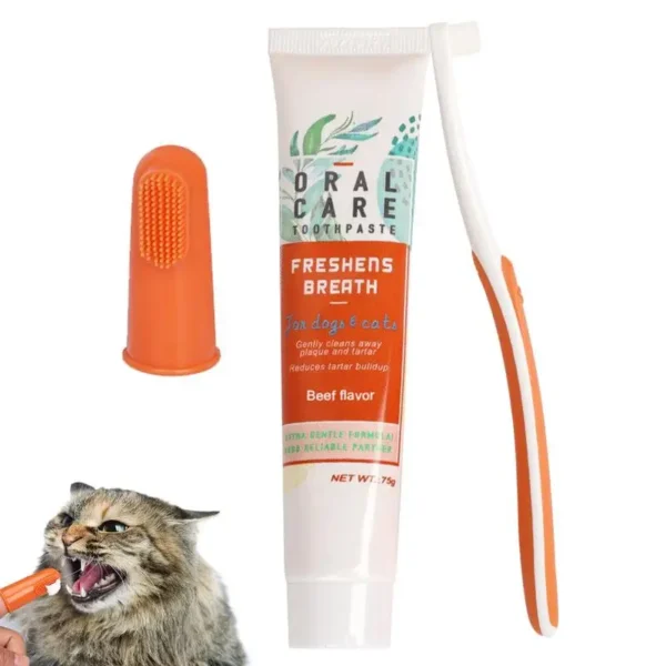 Beef Cat Toothbrush and Toothpaste Set for Teeth Cleaning Vanilla Toothpaste Finger Toothbrush Tongue Cleaning Pet Accessories - Image 5