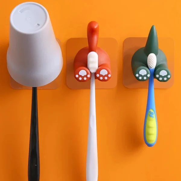 Cartoon Animal Toothbrush Holder Creative Wall-Mounted Traceless Hook Multi-functional Organizer Hook Bathroom Accessories