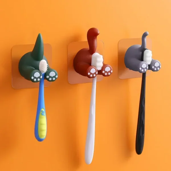 Cartoon Animal Toothbrush Holder Creative Wall-Mounted Traceless Hook Multi-functional Organizer Hook Bathroom Accessories - Image 2